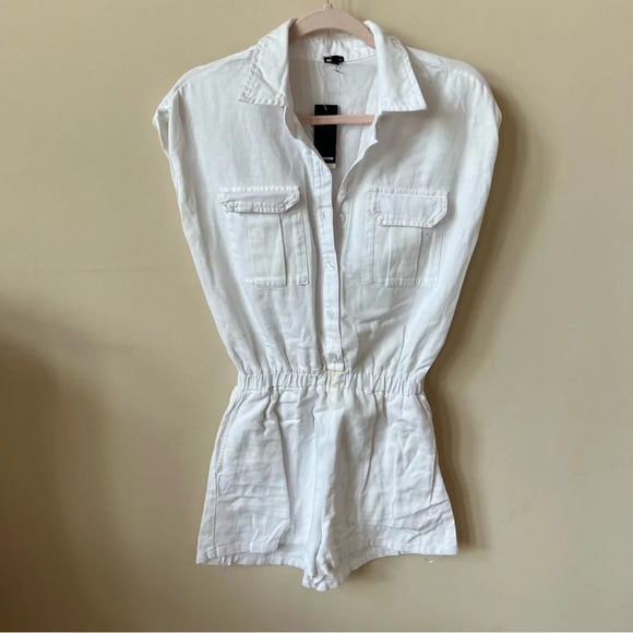 New! MONROW Cotton Twill Pocket Romper White nwt 13287 - Picture 3 of 12